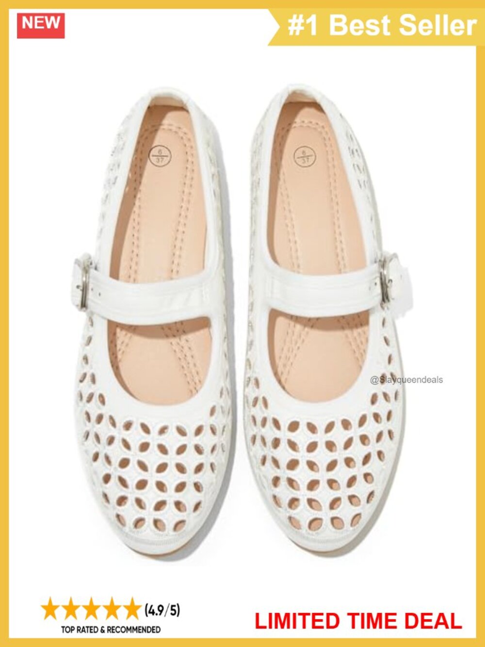 Perforated Floral Mary Jane Flats Adjustable Buckle Memory Foam Faux Leather